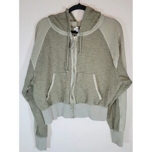FP Movement  Cropped Zip Hoodie Light Grey Sage Women's Small Pulled Knit